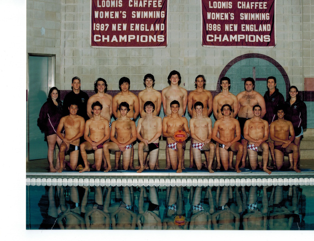 Image of Nick Fainlight posing with the rest of the Loomis Chaffee swim team.